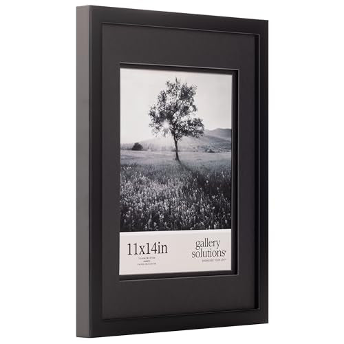 Gallery Solutions - Black Wood Wall Frame 11"x14" - Premium Quality - Rectangular Wall Mount - Classic Design for 8"x10" P...