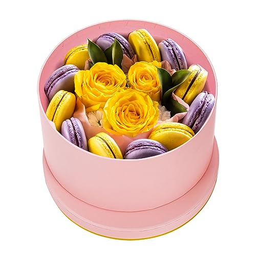 Coloch 3 Pcs Round Gift Boxes with Lid, Pink Flower Box with Golden Rim Nested Party Favor Boxes for Flower Arrangement, B...