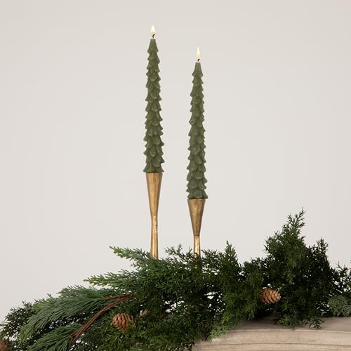 Creative Co-Op Unscented Tree Shaped Taper Candles, Evergreen, Boxed Set Of 2
