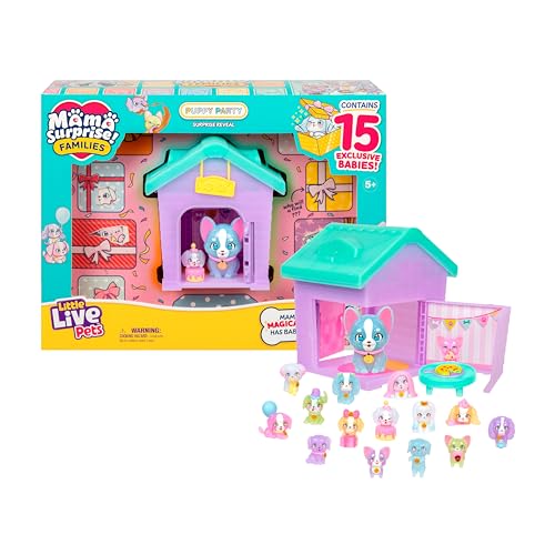 Little Live Pets Puppy House Playset, Mama Surprise Families Little Live Pets Puppy Party Pack, 15 Mini Collectible Puppie...
