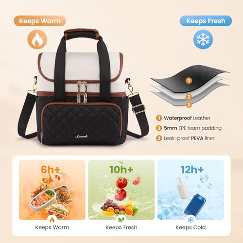 LOVEVOOK Insulated Lunch Bag For Women,Large Double Deck Adult Lunch Box,Teacher Lunch Tote Bag With Cup Holder,Leakproof ...