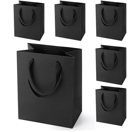 MOXARYSU Black Gift Bags With Handles: Small Medium 8x5x10 Inch 6pcs Black Paper Gags Bulk For Party Shopping Birthday Wed...