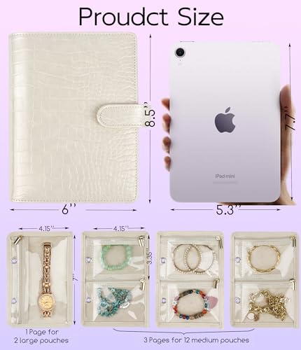 LingLingo Travel Jewelry Organizer Case,Small Jewelry Bags Jewelry Storage Book Ring Binder with Clear Zipper Velvet Pouch...