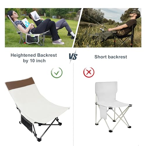 WTVIDAS Compact Beach Chairs 2 Pack with 3-Position Lay Flat Low Portable Camping Chairs for Adults Folding Reclining Chai...
