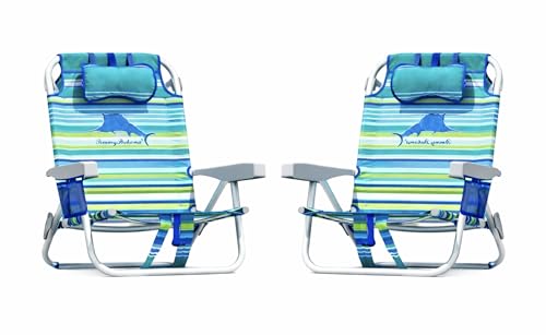 Tommy Bahama 5 Position Beach Chair, Zippered Insulated Cargo Pouch, Cup and Cell Phone Holders, Towel Bar, Pillow for Ext...
