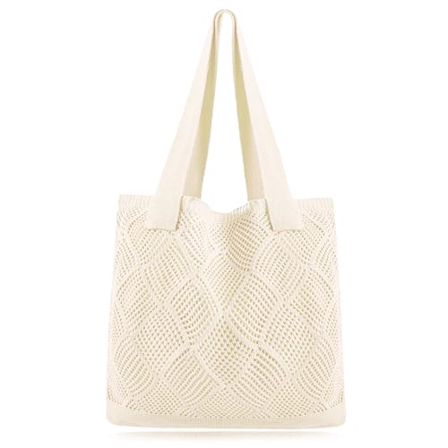 COOKOOKY Beach Bag with added lining Crochet Tote Bag for Women Shoulder Bag Hobo Casual Handbags Shopping Work Bag