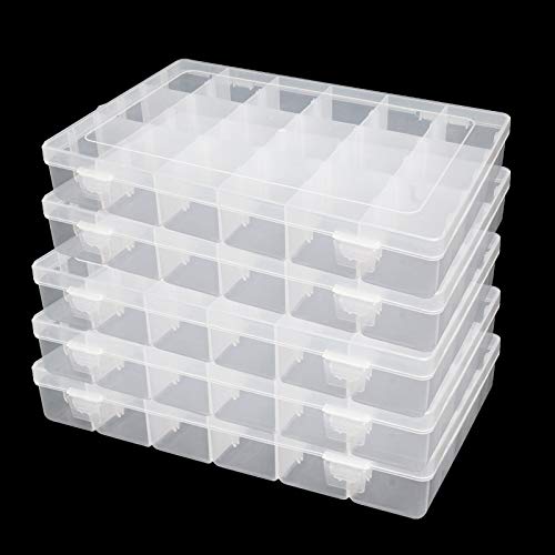5 Pack Plastic Jewelry Organizer Box 18 Big Girds Clear Storage Organizer Case with Adjustable Dividers Jewelry Storage Co...