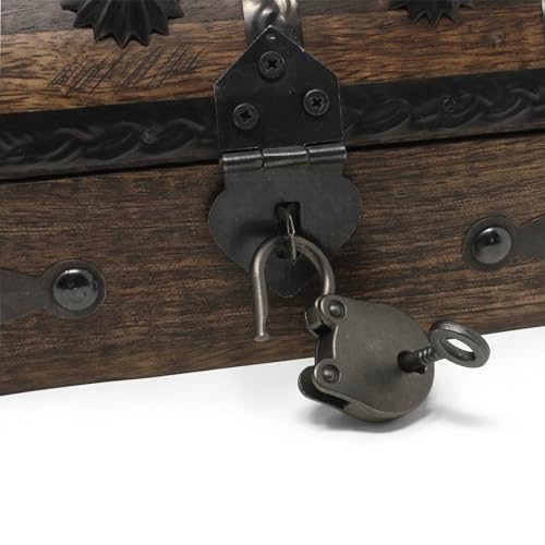 Nautical Cove Keepsake Wooden Treasure Chest with Antique Jewelry Lock and Key (Small 5x3x3.25) – Decorative Box, Pirate W...