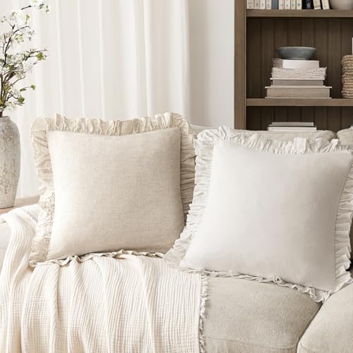 Foindtower Set of 2 Decorative Soild Fringe Ruffle Throw Pillow Covers Soft Boho Farmhouse Cushion Cover Cozy Accent Retro...