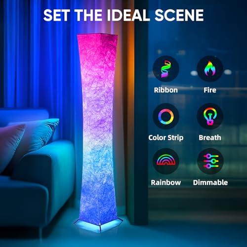 Morden LED Soft Light Floor Lamp, 52" Simple Design Slim RGB 16 Color Changing Tyvek Fabric Shade Dimmable Remote Control ...