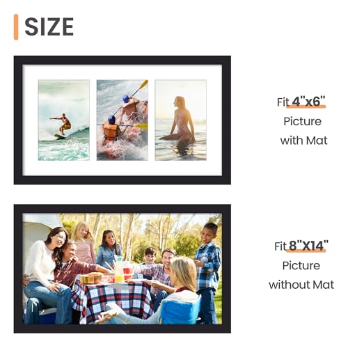 upsimples 8x14 Collage Picture Frame, Display Pictures 3 4x6 with Mat or 8x14 Without Mat, Wall Hanging 3 4x6 Picture Fram...