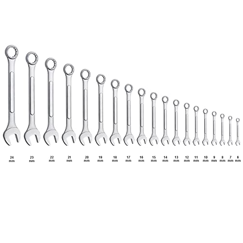 19-Piece Complete Metric Combination Wrench Set in Roll-up Pouch, No Skipped Metric Sizes 6mm - 24mm | Best Value Wrench S...