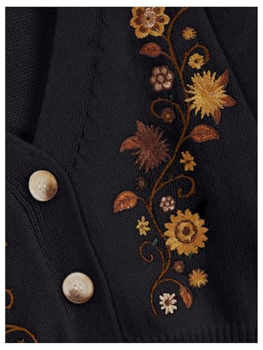 GORGLITTER Women's V Neck Floral Embroidered Cardigan Sweaters Lantern Sleeve Button Down Cropped Cardigan
