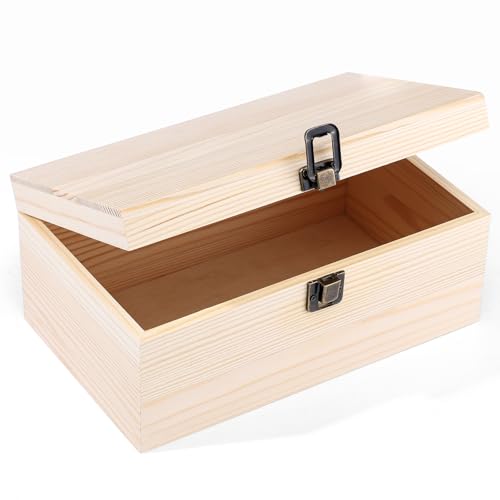 WSICSE Unpainted Wood Box with Hinged Lid - Large 9.2"x5.5"x3.9" for Crafts DIY Storage Jewelry & Gift Box and Hobby Organ...