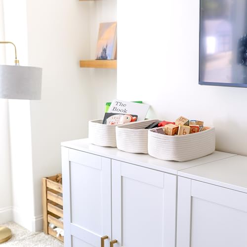 NaturalCozy 11.8"x8"x4.5” Storage Baskets for Shelves 3 Pack | Cotton Rope Woven Small Baskets for Organizing | Small Stor...