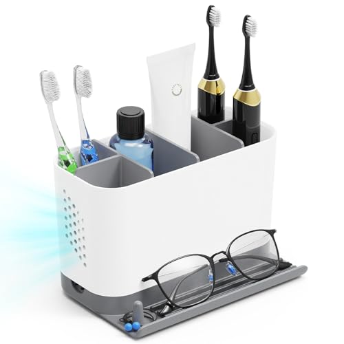 Toothbrush Holders for Bathrooms, Adjustable 6 Slots Electric Toothbrush and Toothpaste Holder, Cord-Friendly Detachable B...