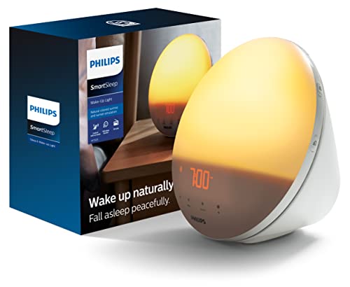 Philips SmartSleep Wake-up Light, Colored Sunrise and Sunset Simulation, 5 Natural Sounds, FM Radio & Reading Lamp, Tap Sn...