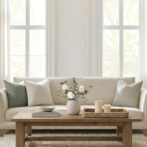 Meekio Set of 2 Ivory Throw Pillow Covers 18x18, Modern Farmhouse Linen Blend Decorative Pillow Covers for Couch Sofa Bed,...