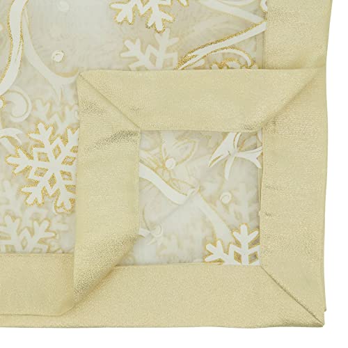 SARO LIFESTYLE Felicity Collection Printed Snowflake and Ribbon Table Runner, 16"x72", Gold