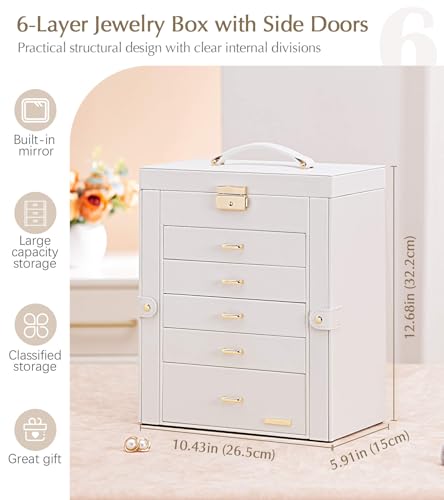 Homde Jewelry Box Large for Women: 6 Layers 5 Drawers Organizer with Mirror for Ring Earring Necklace - Storage Holder wit...