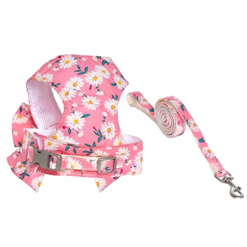 YKYUASD Dog Harness and Leash Set Adjustable Puppy Harness Mesh Vest Set Bow Knot Pet Clothes for Small Girl Dog Cat Summe...