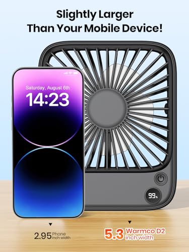 TOPK 2 Pack 5000mAh Portable Desk Fan, Ultra-Thin Rechargeable Battery Operated Fan with Digital Display, Quiet 4-Speed Sm...