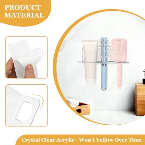 2-Pack Acrylic Hair Brush Holder Wall Mounted, Bathroom Organizer with Industrial Adhesive for Combs, Round Brushes, Hair ...