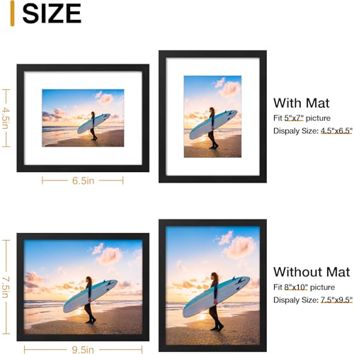 decorUhome 8x10 Picture Frame, Display Pictures 5x7 with Mat or 8x10 without Mat, Wall & Tabletop Display Photo Frame, Bla...