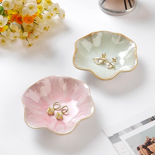 JAMEND CLXP Lotus Leaf Shape Decorative Ring Tray, Small Key Bowl, Ceramic Trinket Tray Jewelry Dish Organizing Necklace E...