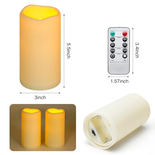 Enido Flameless Candles LED Candles Outdoor Waterproof Candles(D: 3" x H: 6") Battery Operated Plastic Pack of 2 Pillar