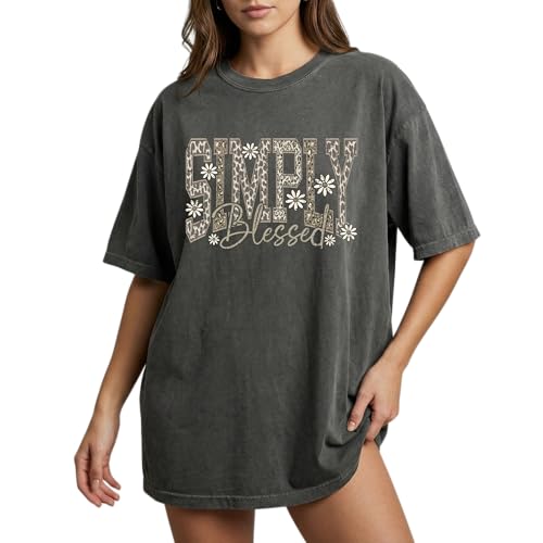 Simply Blessed Design - Womens Comfort Colors - Pepper Grey Leopard Print Floral Graphic Tee