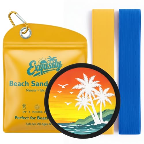 Exqusdy 2 in 1 Sand Remover for Beach + Elastic Towel Bands for Cruise Chair – Powder Puff with Talc-Free Formula, Windpro...
