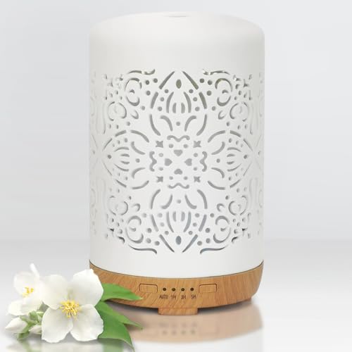 Earnest Living Essential Oil Diffuser White Ceramic Diffuser 250 ml Timers Night Lights and Auto Off Function Home Office ...