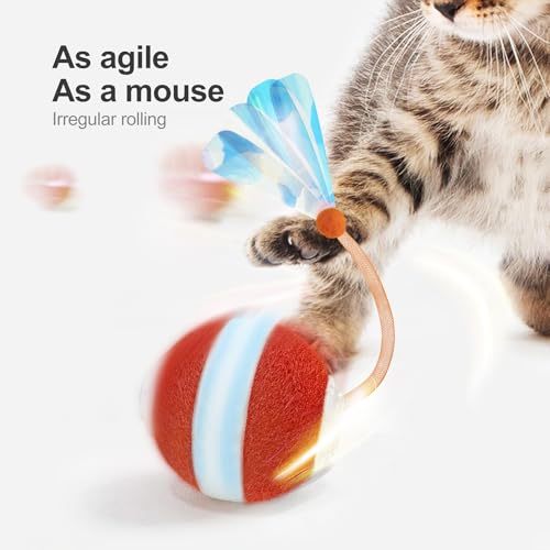 Jkanti Interactive Cat Toys for Indoor Cats,The 3rd Generation Agile Moving Cat Ball with Elastic Mesh Tail,Automatic Kitt...