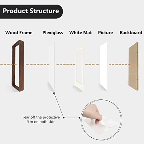 Moudra Handcrafted Solid Wood Picture Frame with Mat for Wall or Tabletop Display, Perfect for Photos and Artwork. (Walnu...