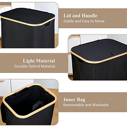 iEGrow Laundry Hamper with Lid, 110L Large Laundry Hamper with Handle and Lid, Collapsible Clothes Basket Organizer with R...