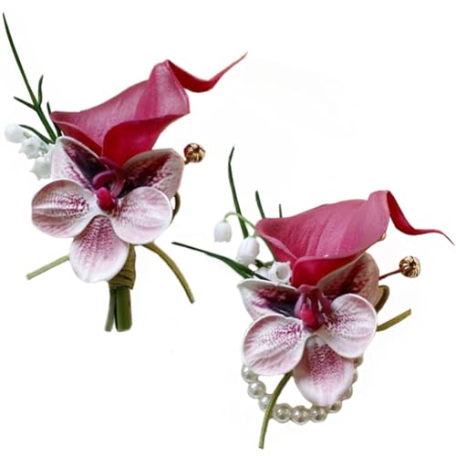 MAFELOE 2 Pieces Corsage and Boutonniere Set, Artificial Calla Lily& Orchid Flowers Accessories Decorations for Wedding Pr...