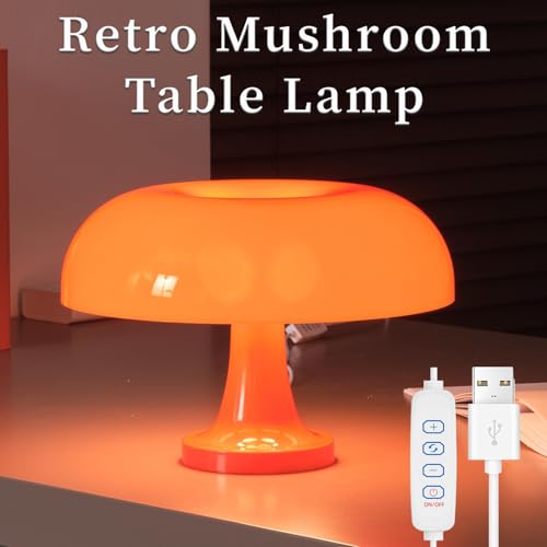 Modern Decorative Table Lamp, Mushroom Cap Design, USB Powered, 3 Lighting Modes, Dimmable, for Bedroom, Living Room Deco...