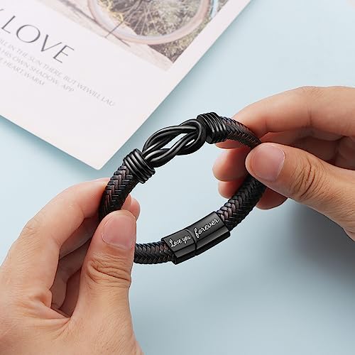 𝗞𝗻𝗼𝘁 𝗕𝗿𝗮𝗰𝗲𝗹𝗲𝘁 𝗚𝗶𝗳𝘁𝘀 𝗳𝗼𝗿 𝗠𝗲𝗻 Brown Braided Leather Stainless Steel Infinity Bracelets Lettering Love...