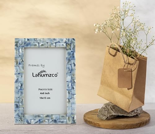 Lahumzco Mother of Pearl Photo Frame 4x6 – Handmade Decorative Picture Frame for Tabletop or Wall – Elegant Pearl Inlay Ho...