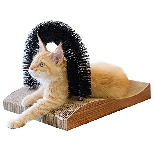 FUKUMARU Cat Self Groomer, 2.0 Version Cat Arch Face Scratcher with Scratcher Pad, Cats Back Grooming Massager Toy Brush f...