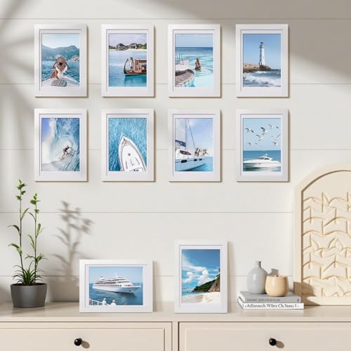 HappyHapi 4x6 Picture Frames Set of 10, Tabletop or Wall Display Pictures 3.5x5 with Mat or 4x6 Without, Multi Photo Frame...
