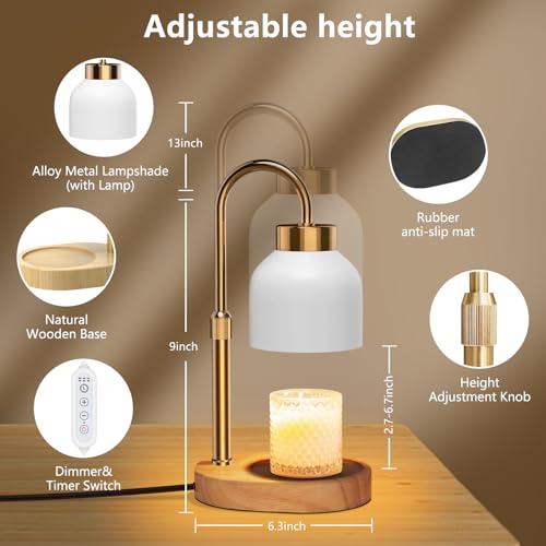 WUEAOA Candle Warmer Lamp, with Timer Dimmer, Height and Brightness Adjustable, Modern Electric Wax Warmer for Women Mom, ...