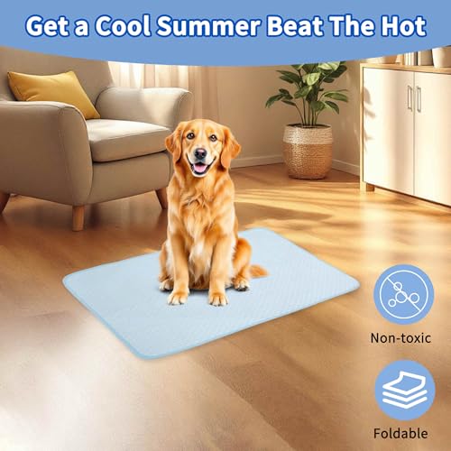 GLIDESMOOTH Dog Cooling Mat, Durable Machine Washable Pets Cool Pad, Large, Blue