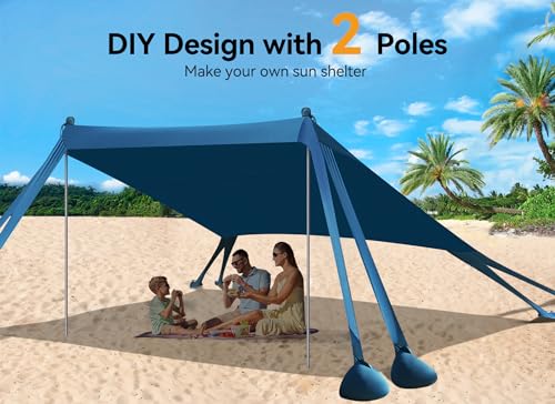Vibemo Beach Tent, Beach Canopy Sun Shade with UPF50+ UV Protection, 10x10ft, Includes 8 Sandbags, Sand Shovel, Ground Peg...