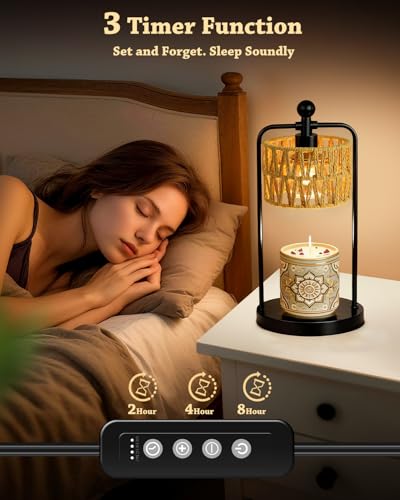 FUNNYBEHOM Candle Warmer Lamp with Timer Dimmer, Candle Warmer for Jar Candles Lights, Boho Candle Lamp Warmer with 2 Bulb...