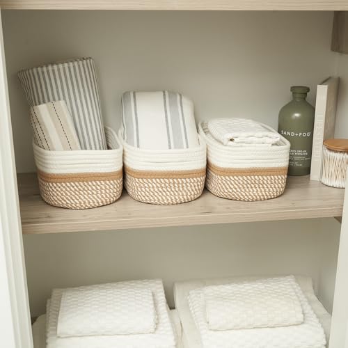 Beautiful Storage Basket Set of 3 - Sturdy Cotton Rope Baskets for Shelves Are Perfect for Organizing Your Home - Quality ...