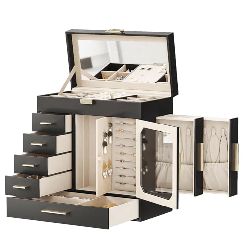 HOOBRO Jewelry Box with Mirror, Jewelry Organizer Box with Capacious Storage Space, Jewelry Holder Organizer, Hand-Held Je...