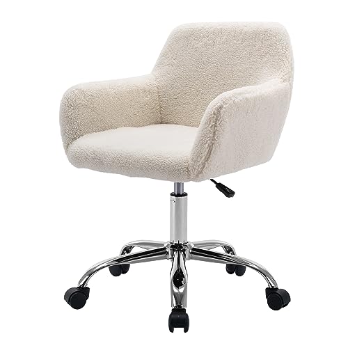 Homedraft Faux Fur 360°Swivel Desk Chair, Height Adjustable Home Office Armchair with Slivery Base for Teens Women Girls, ...