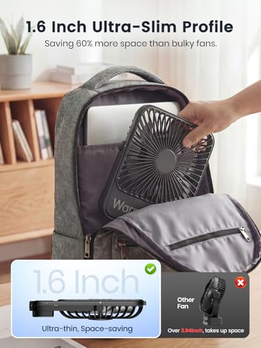 Warmco 10000mAh Portable Travel Fan 7-inch, Max 24H Runtime, Ultra-thin Quiet Rechargeable Battery Operated Desk Fan with ...